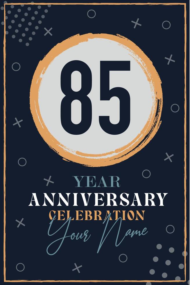 Tarjeta de invitación de aniversario de 85 años. plantilla de celebración elementos de diseño moderno fondo azul oscuro - ilustración vectorial vector