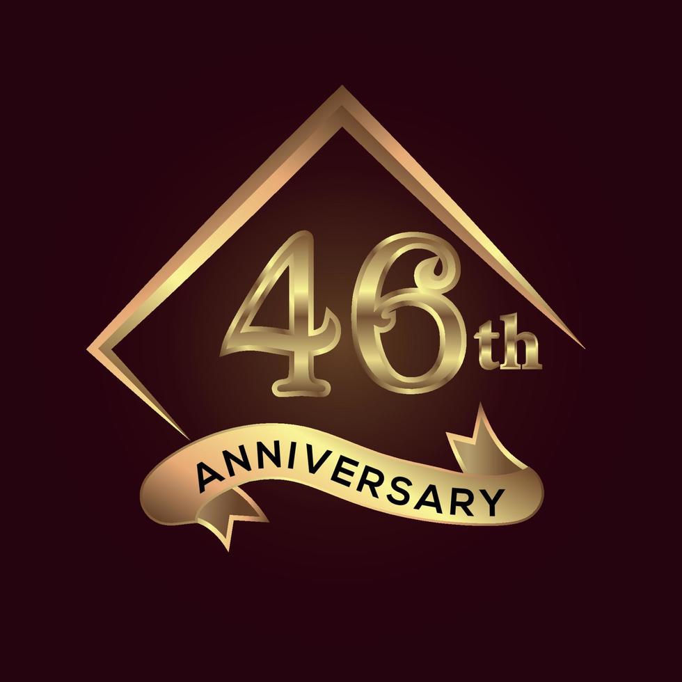 46 year anniversary celebration. Anniversary logo with square and elegance golden colour isolated on red background, vector design for celebration, invitation card, and greeting card