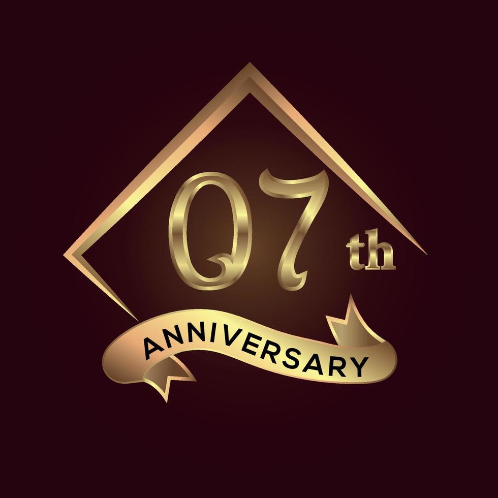 Celebración del aniversario de 07 años. logotipo de aniversario con color dorado cuadrado y elegante aislado en fondo rojo, diseño vectorial para celebración, tarjeta de invitación y tarjeta de felicitación vector