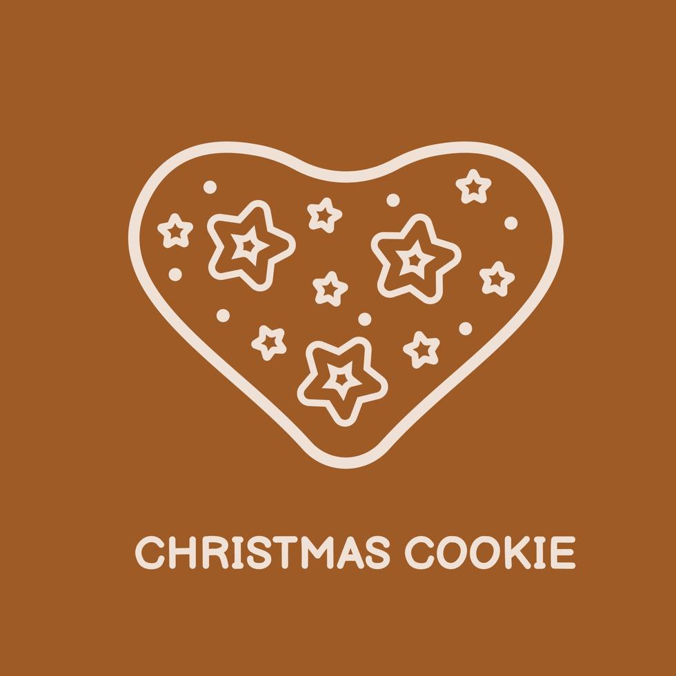 Gingerbread heart. Sweet cookie for Xmas and New Year. Brown winter cake line icon. Vector illustratiion