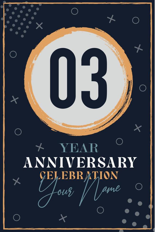 03 years anniversary invitation card. celebration template  modern design elements  dark blue background - vector illustration