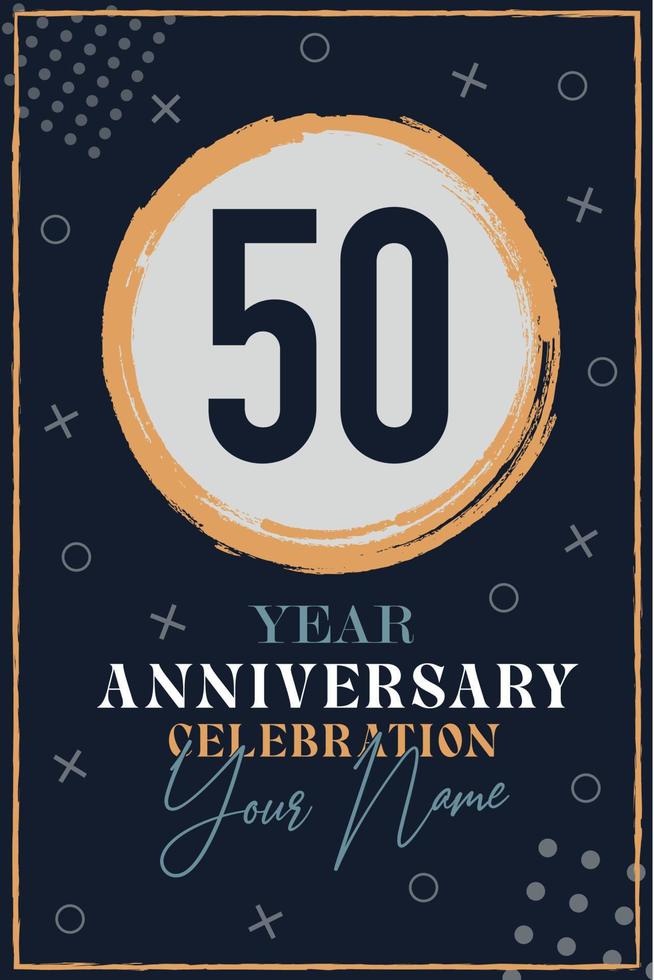 Tarjeta de invitación de aniversario de 50 años. plantilla de celebración elementos de diseño moderno fondo azul oscuro - ilustración vectorial vector