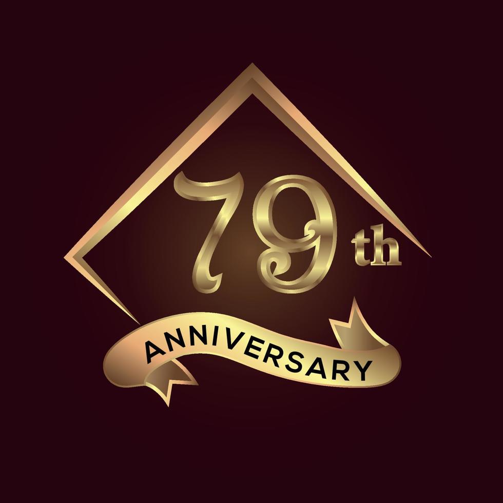 79 year anniversary celebration. Anniversary logo with square and elegance golden colour isolated on red background, vector design for celebration, invitation card, and greeting card