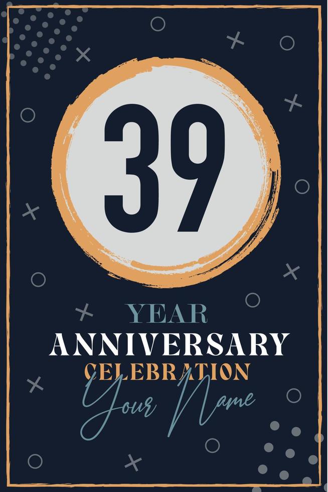 39 years anniversary invitation card. celebration template  modern design elements  dark blue background - vector illustration