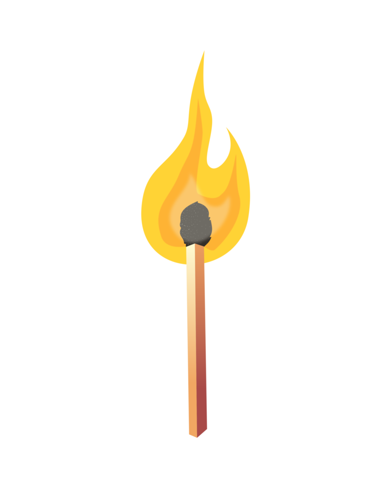 Lit Match Drawing with Orange Flame png