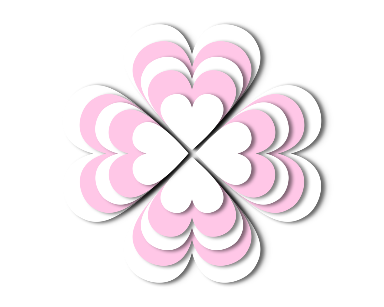 Pink and White Heart Clover Pattern Illustration with Drop Shadows png