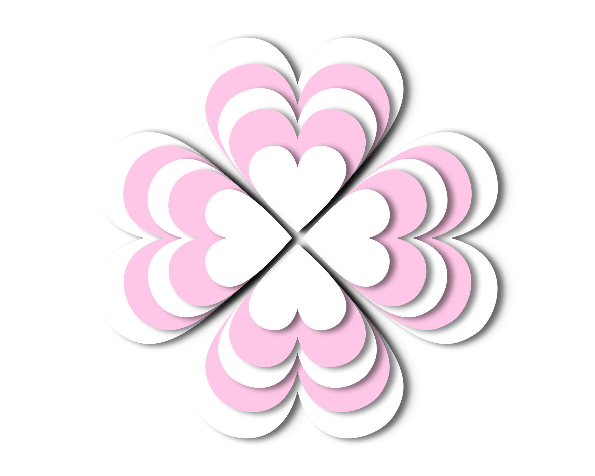 Pink and White Heart Clover Pattern Illustration with Drop Shadows