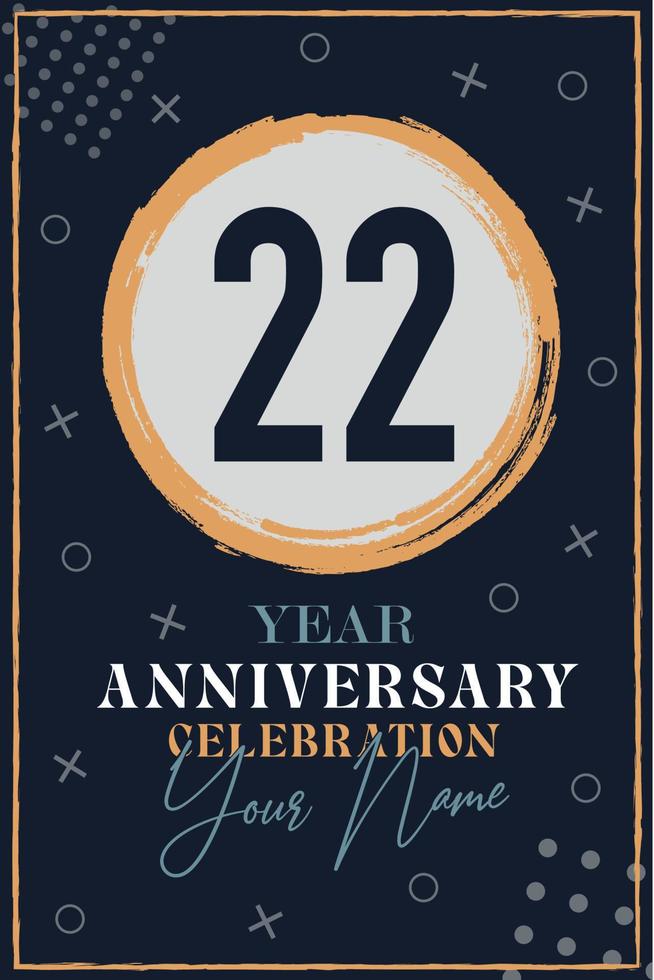 22 years anniversary invitation card. celebration template  modern design elements  dark blue background - vector illustration