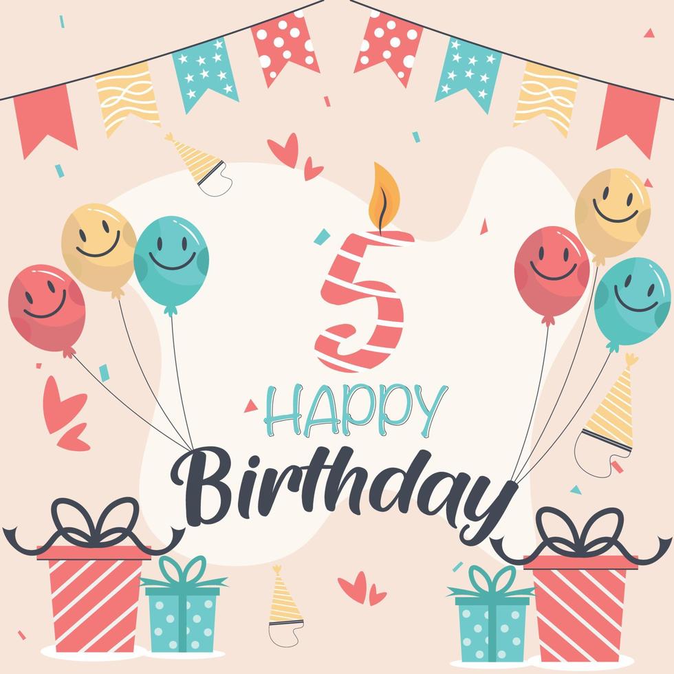 Diseño vectorial de feliz cumpleaños para tarjetas de felicitación y póster con diseño de globo y caja de regalo. vector