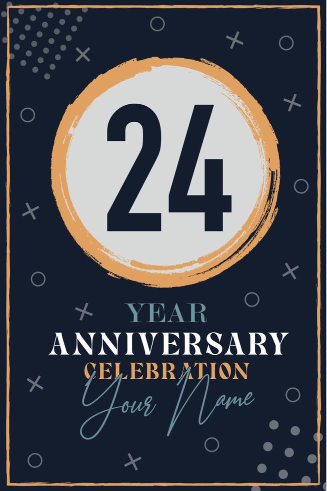 Tarjeta de invitación de aniversario de 24 años. plantilla de celebración elementos de diseño moderno fondo azul oscuro - ilustración vectorial vector
