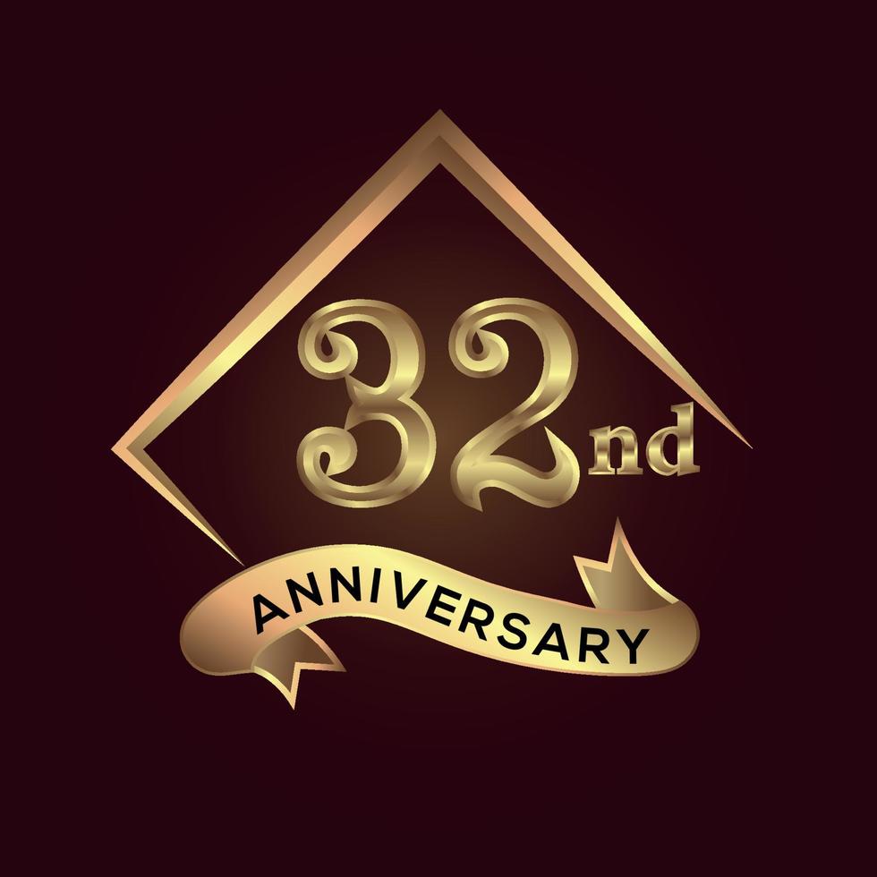 Celebración de aniversario de 32 años. logotipo de aniversario con color dorado cuadrado y elegante aislado en fondo rojo, diseño vectorial para celebración, tarjeta de invitación y tarjeta de felicitación vector