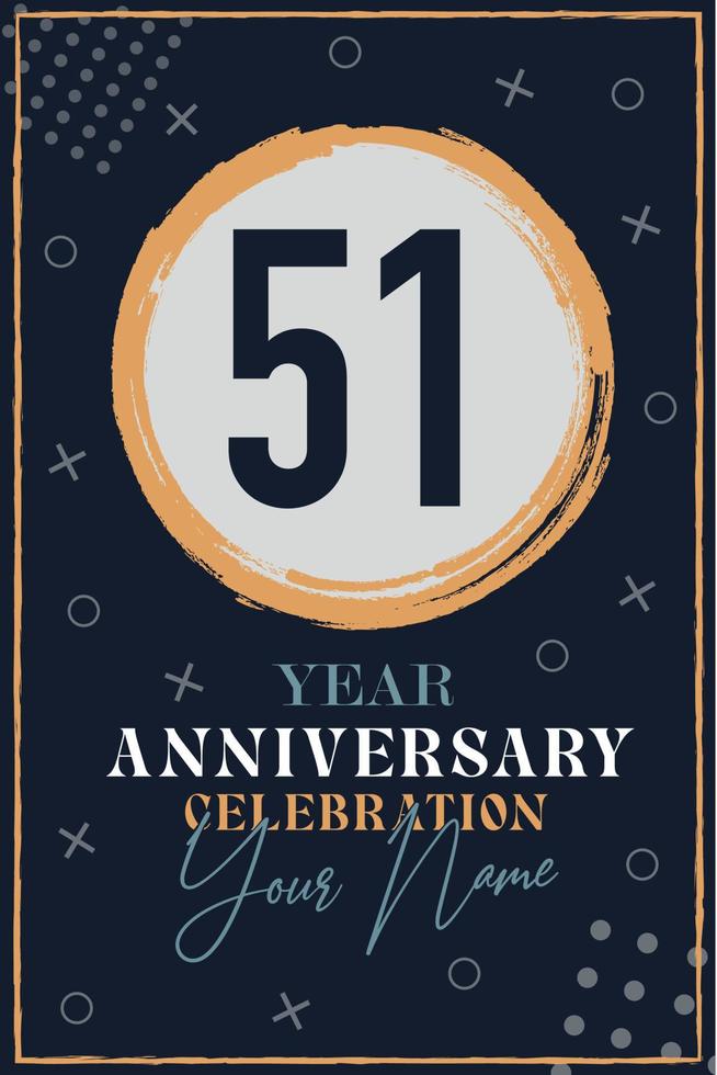 Tarjeta de invitación de aniversario de 51 años. plantilla de celebración elementos de diseño moderno fondo azul oscuro - ilustración vectorial vector