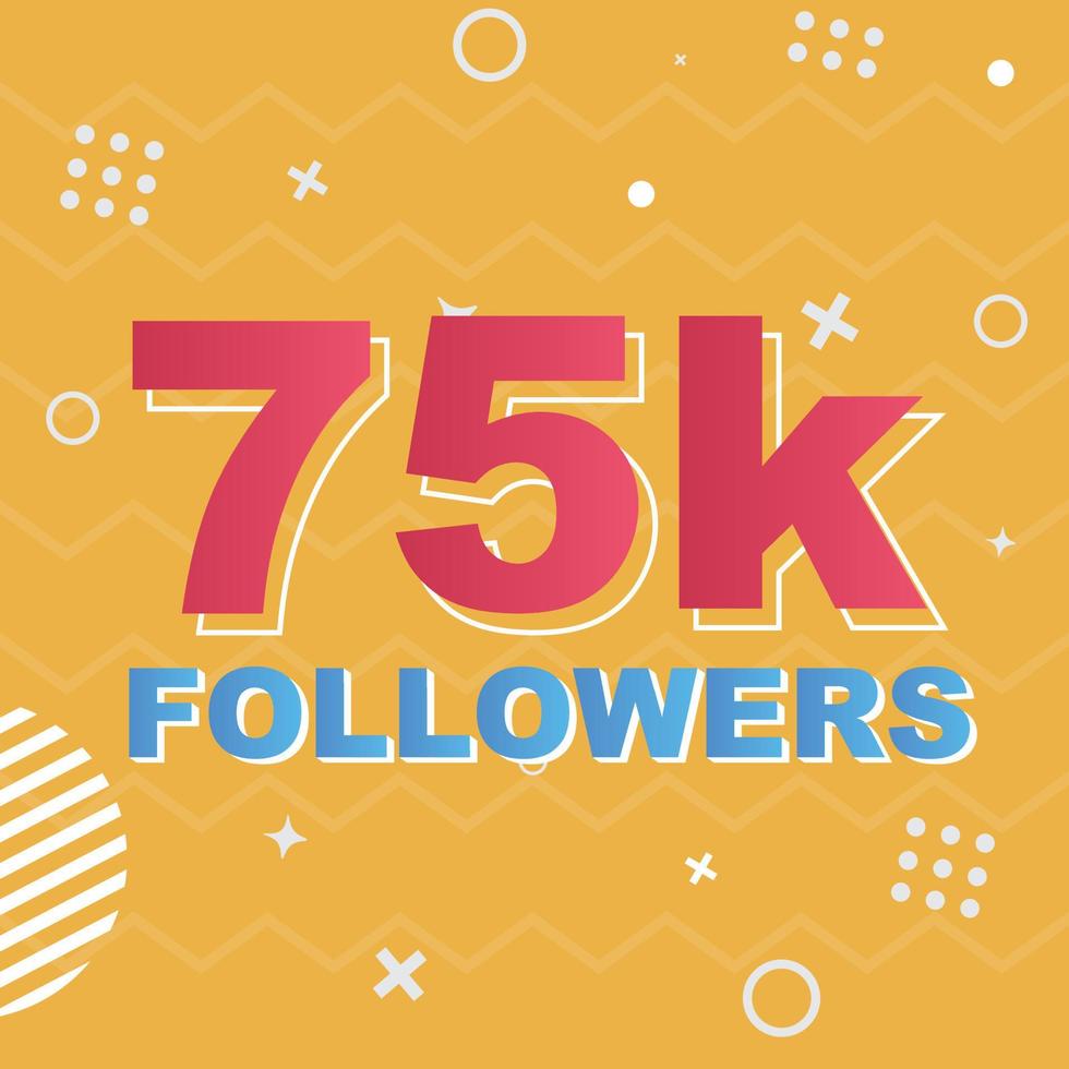 75k Followers Card Celebration Vector. 90000 Followers Congratulation Post Social Media Template. Modern colourful design. vector