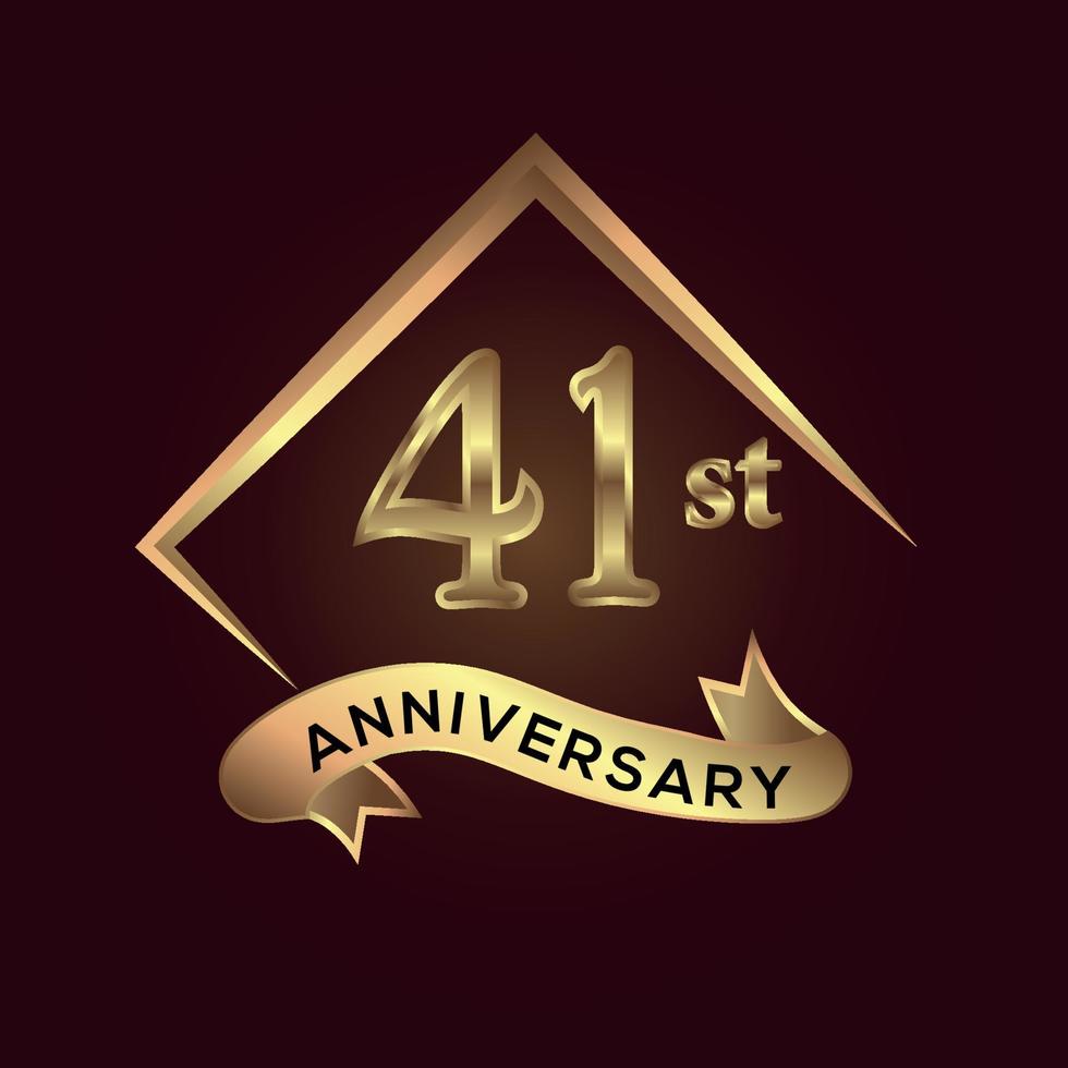 41 year anniversary celebration. Anniversary logo with square and elegance golden colour isolated on red background, vector design for celebration, invitation card, and greeting card