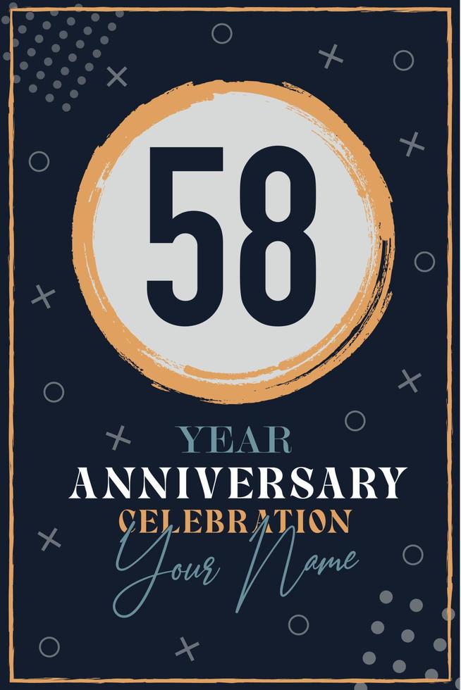 Tarjeta de invitación de aniversario de 58 años. plantilla de celebración elementos de diseño moderno fondo azul oscuro - ilustración vectorial vector