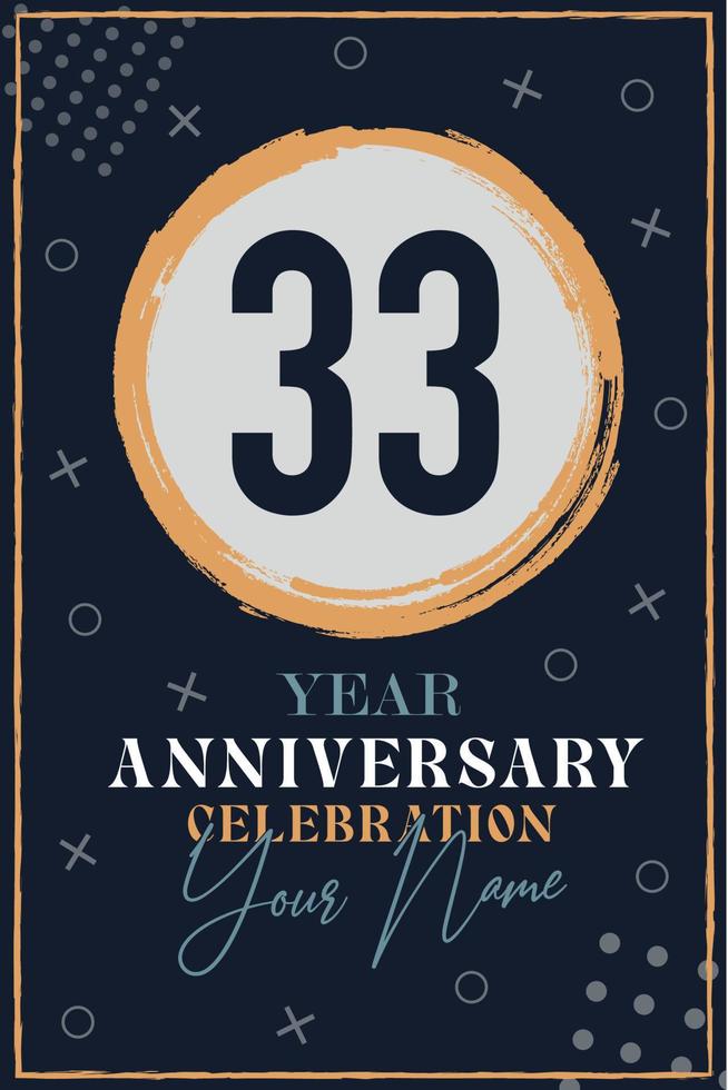 Tarjeta de invitación de aniversario de 33 años. plantilla de celebración elementos de diseño moderno fondo azul oscuro - ilustración vectorial vector