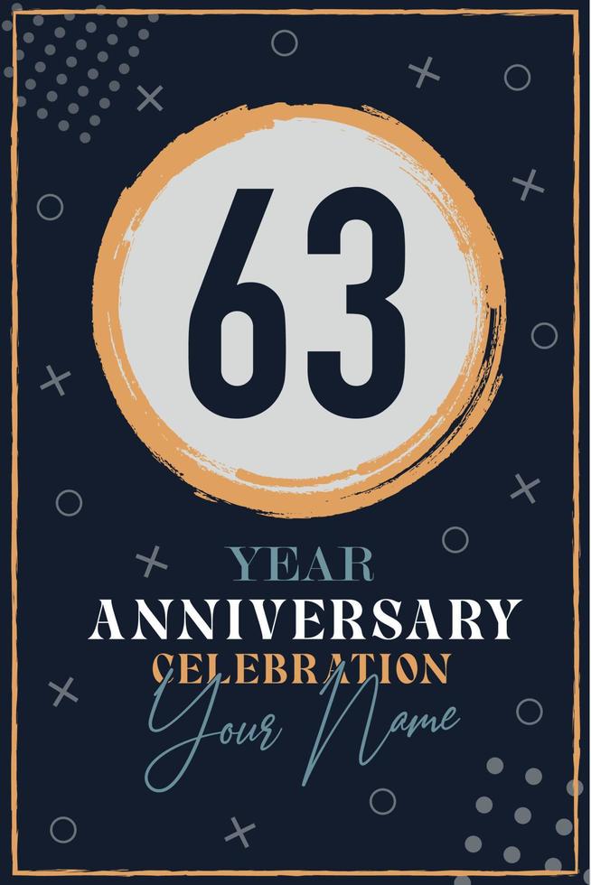Tarjeta de invitación de aniversario de 63 años. plantilla de celebración elementos de diseño moderno fondo azul oscuro - ilustración vectorial vector