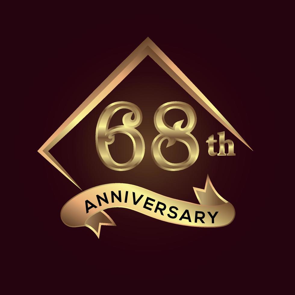 68 year anniversary celebration. Anniversary logo with square and elegance golden colour isolated on red background, vector design for celebration, invitation card, and greeting card