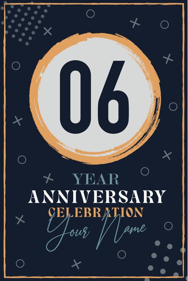 Tarjeta de invitación de aniversario de 06 años. plantilla de celebración elementos de diseño moderno fondo azul oscuro - ilustración vectorial vector