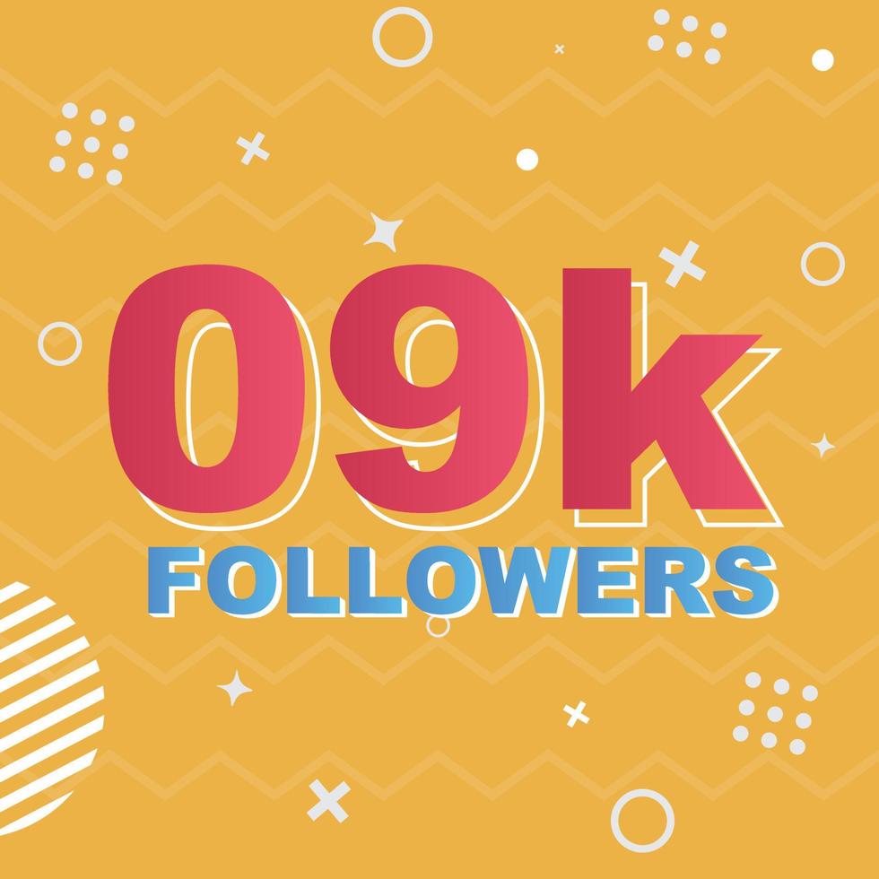 09k Followers Card Celebration Vector. 90000 Followers Congratulation Post Social Media Template. Modern colourful design. vector