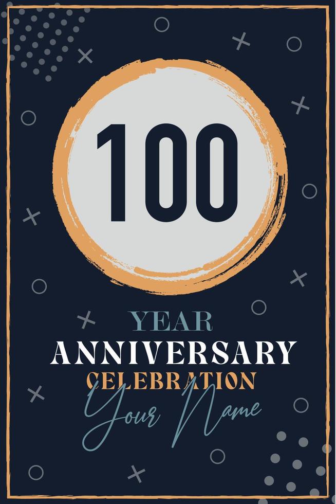 Tarjeta de invitación de aniversario de 100 años. plantilla de celebración elementos de diseño moderno fondo azul oscuro - ilustración vectorial vector