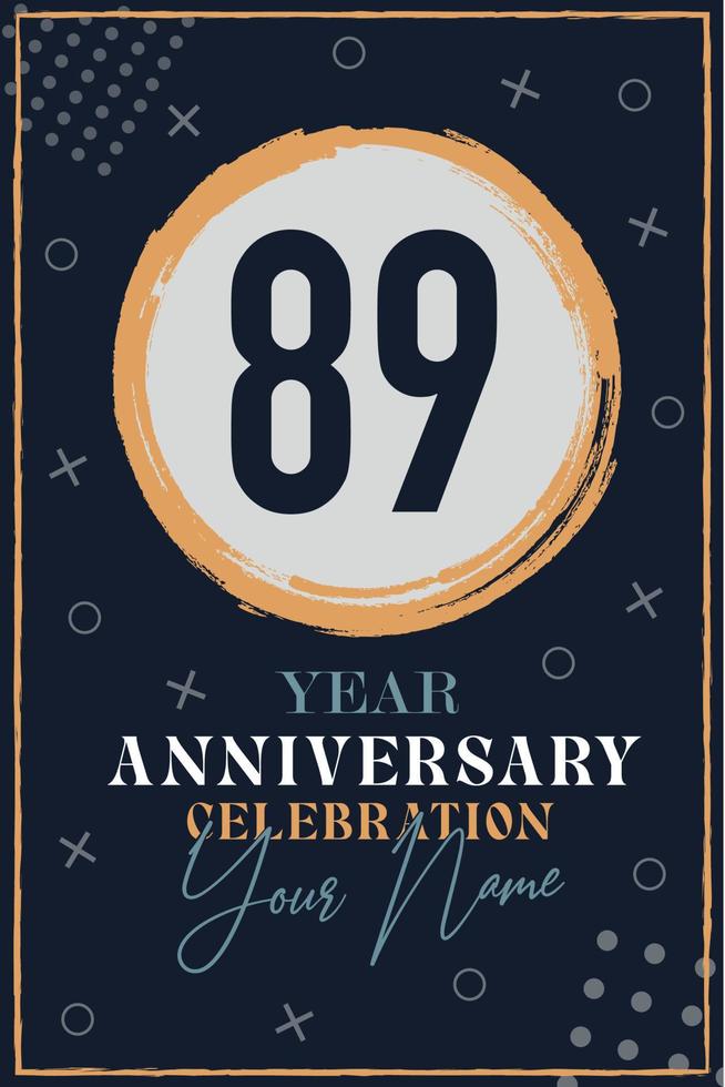 Tarjeta de invitación de aniversario de 89 años. plantilla de celebración elementos de diseño moderno fondo azul oscuro - ilustración vectorial vector