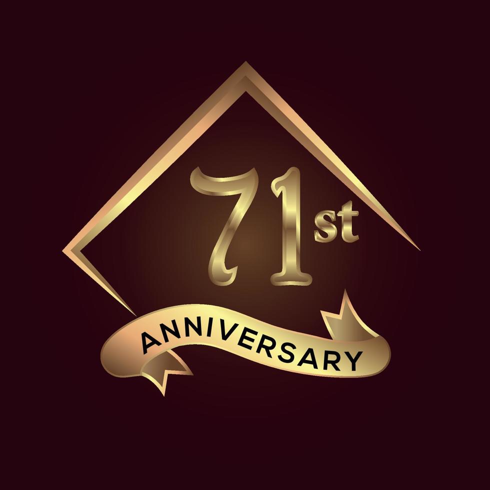71 year anniversary celebration. Anniversary logo with square and elegance golden colour isolated on red background, vector design for celebration, invitation card, and greeting card