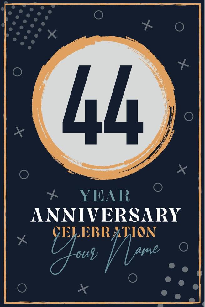 Tarjeta de invitación de aniversario de 44 años. plantilla de celebración elementos de diseño moderno fondo azul oscuro - ilustración vectorial vector