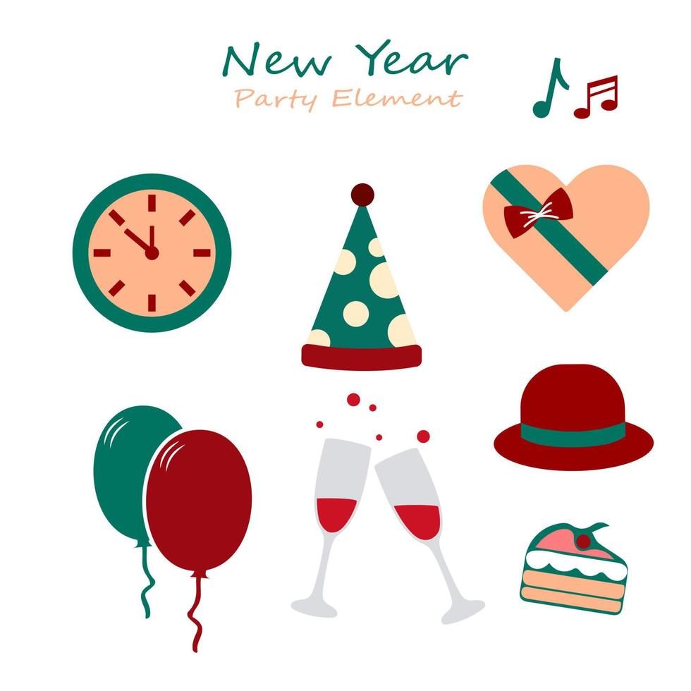 New Year Party Collections Icon. Hand drawn New Year Icon Set. New Year party celebration. New year stickers. Vector icon.