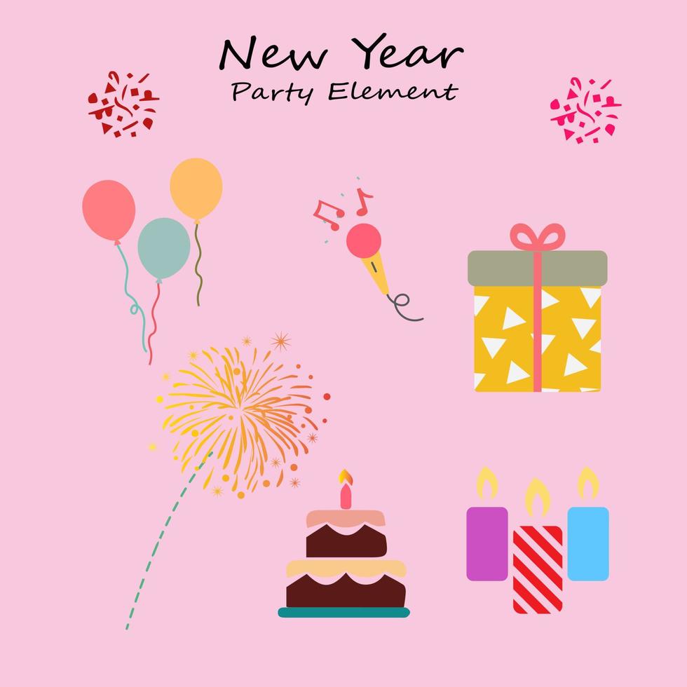 New Year Party Collections Icon. Hand drawn New Year Icon Set. New Year party celebration. New year stickers. Vector icon.