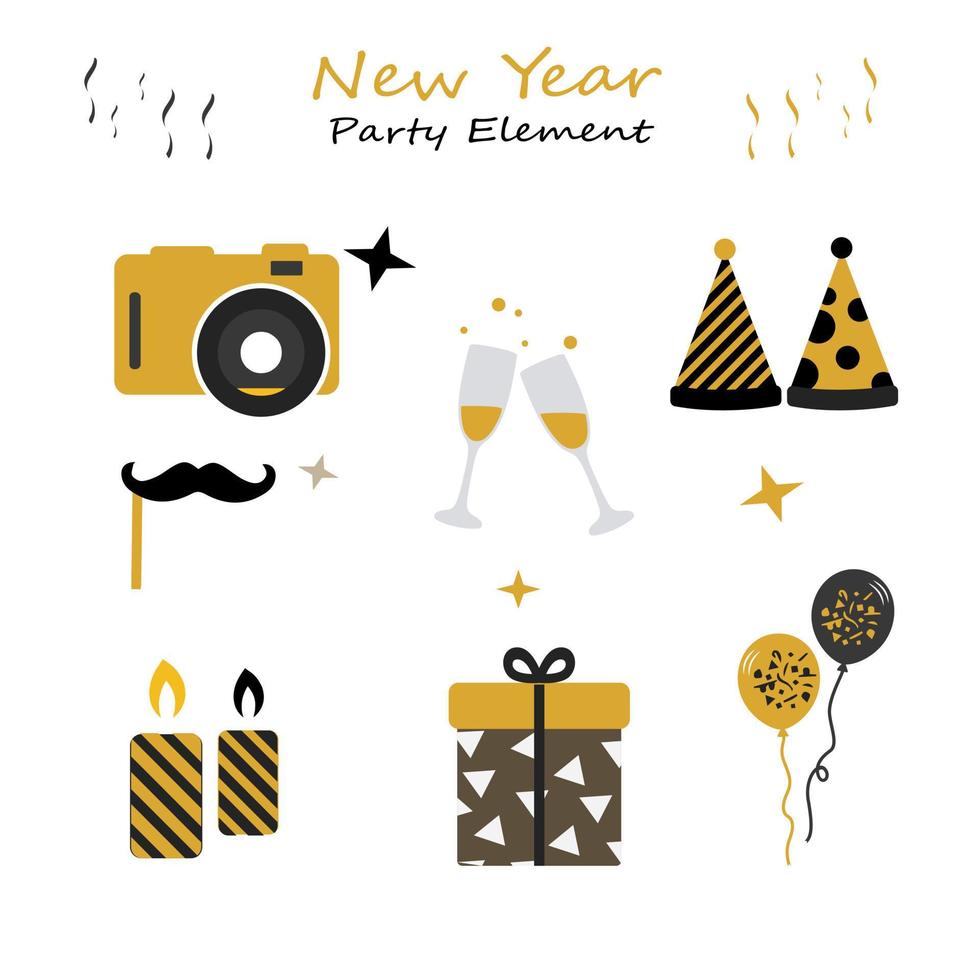 New Year Party Collections Icon. Hand drawn New Year Icon Set. New Year party celebration. New year stickers. Vector icon.