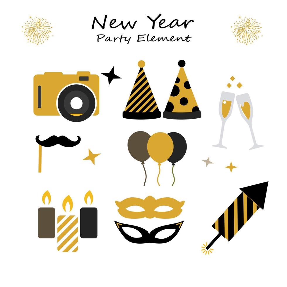 New Year Party Collections Icon. Hand drawn New Year Icon Set. New Year party celebration. New year stickers. Vector icon.