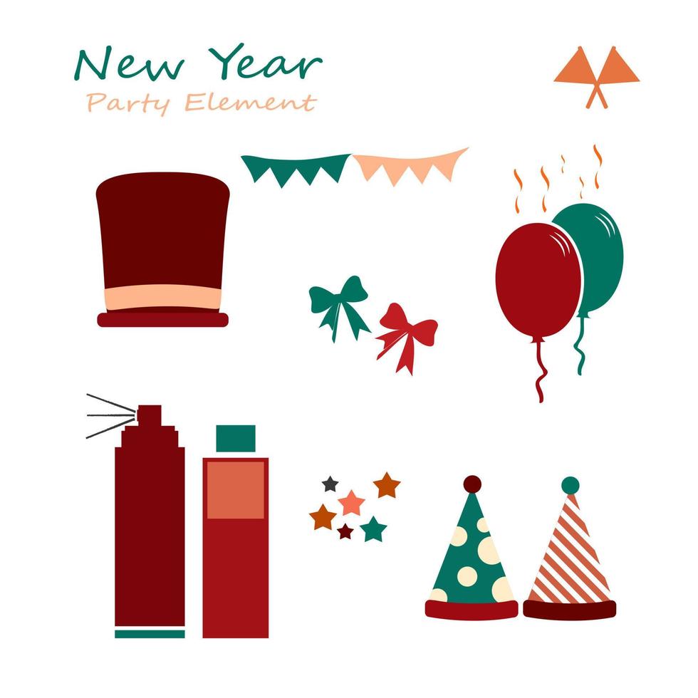 New Year Party Collections Icon. Hand drawn New Year Icon Set. New Year party celebration. New year stickers. Vector icon.