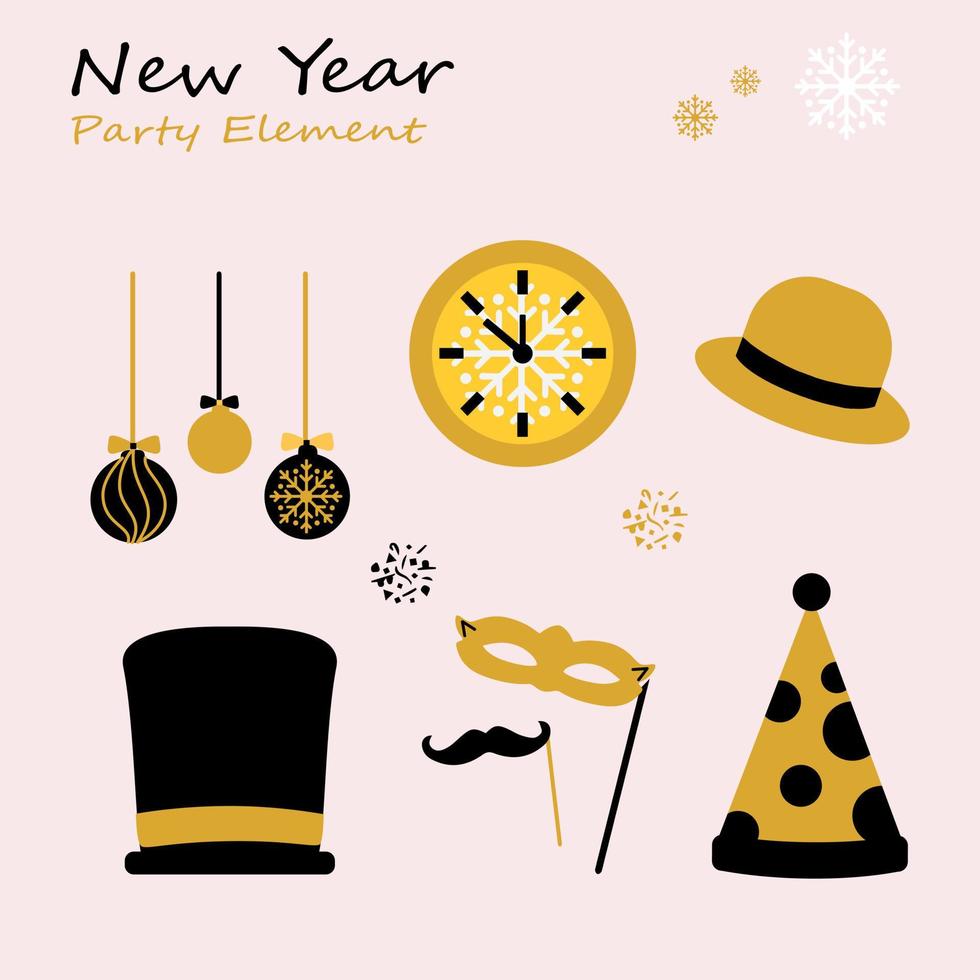 New Year Party Collections Icon. Hand drawn New Year Icon Set. New Year party celebration. New year stickers. Vector icon.