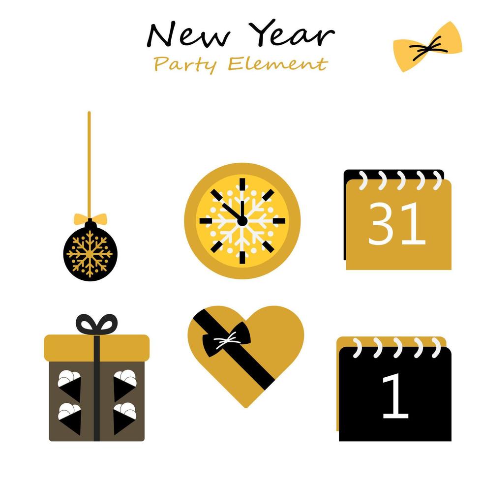 New Year Party Collections Icon. Hand drawn New Year Icon Set. New Year party celebration. New year stickers. Vector icon.