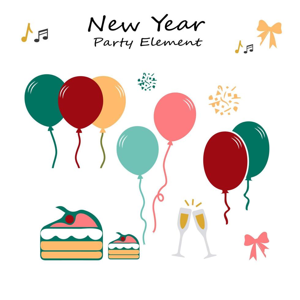 New Year Party Collections Icon. Hand drawn New Year Icon Set. New Year party celebration. New year stickers. Vector icon.