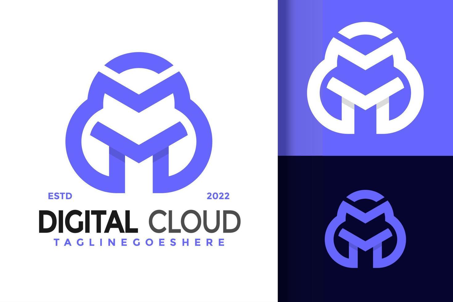 Letter M Digital Cloud Creative Logo Design Vector Illustration Template