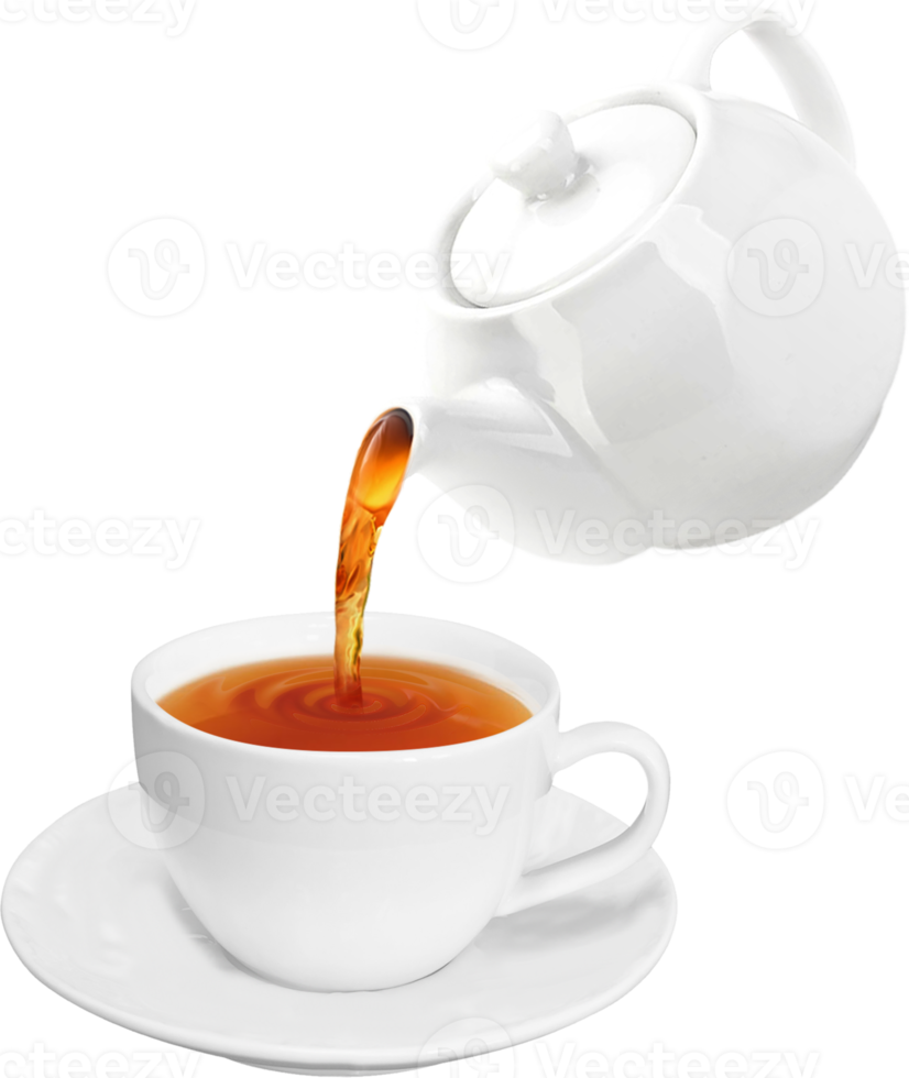 Pouring Tea Cup With Tea Or Coffee. Teapot And Cup pro PNG