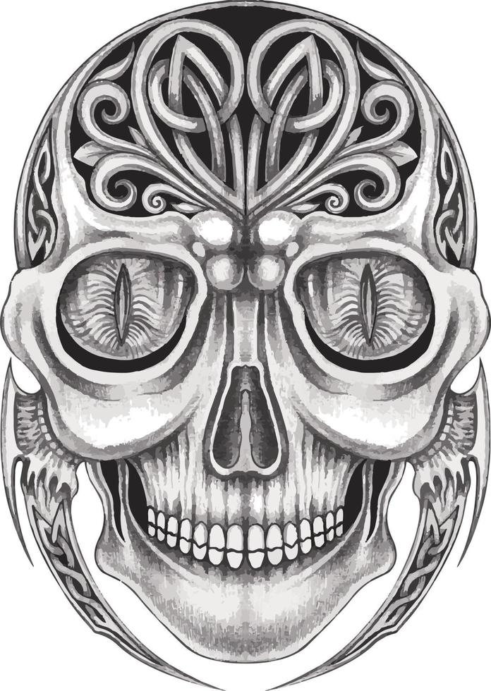 Art celtic mix skull tattoo. Hand drawing and make graphic vector. vector