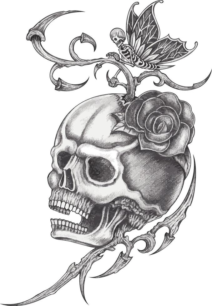  arte surrealista fantasía cráneo tattoo.hand dibujar y hacer vector gráfico.   Vector en Vecteezy