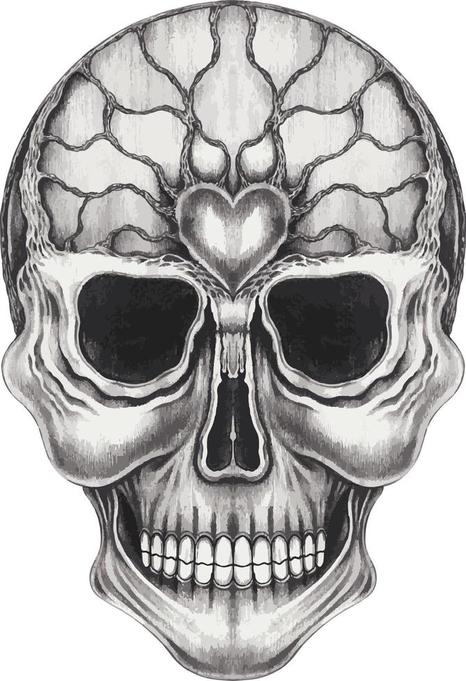 Art surreal skull.Hand drawing and make graphic vector.hic vector. vector