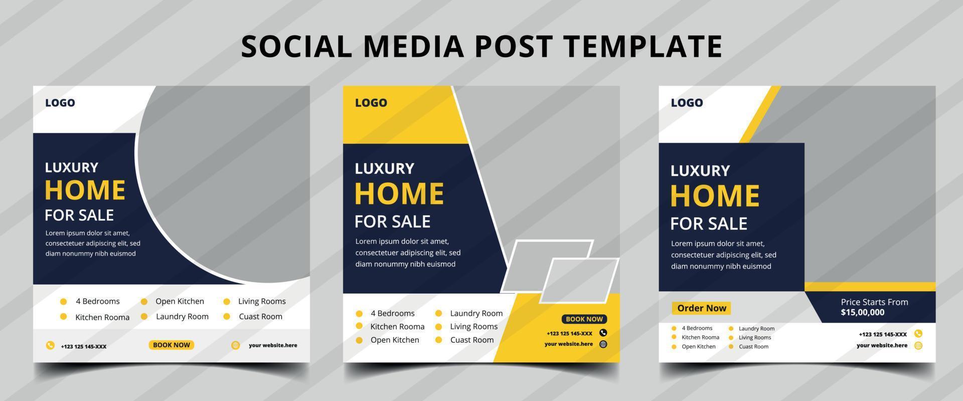 Real Estate home Social Media Post Template, Editable Post Template Social Media Banners. vector