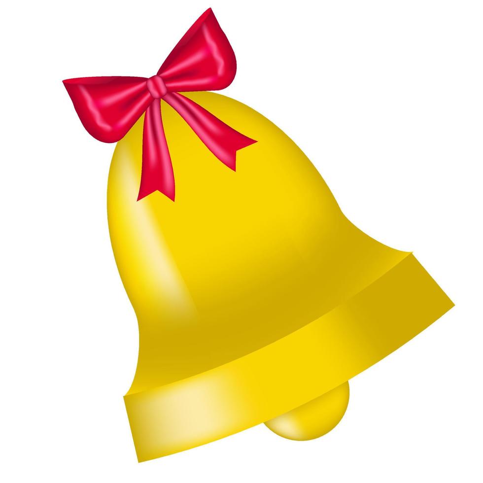 illustration of a golden bell with a red festive bow isolated on a white background vector