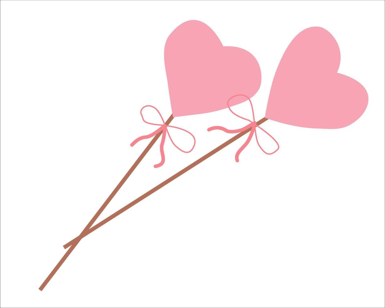 pink heart on a wooden stick decorated with a ribbon vector