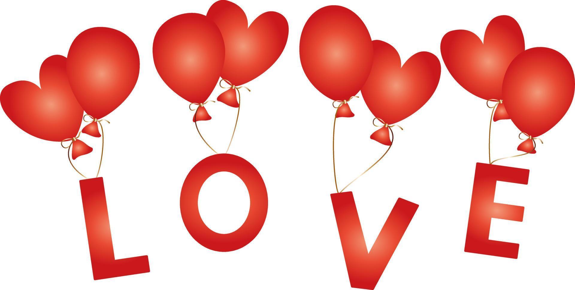 día de san valentín, globos rojos texto amor vector