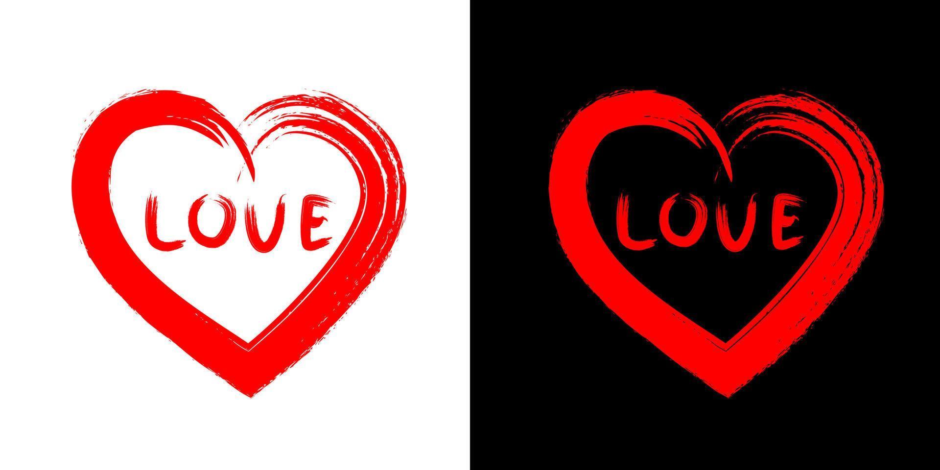 red heart on white and on black brush strokes vector