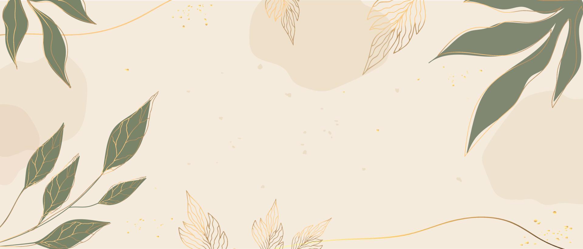 Luxury gold and pale green wallpaper with leaves and golden lines. Textured beige background. Suitable for save the date cards, invitations and wedding. Modern and elegant art vector