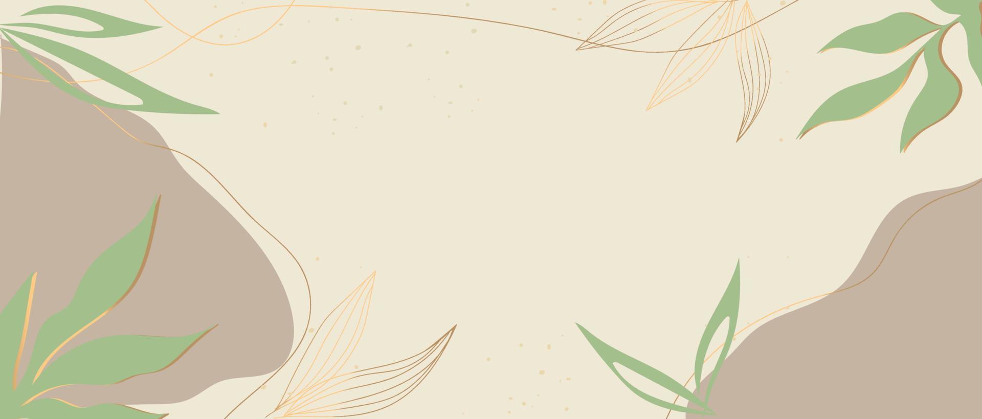 Abstract style wallpaper with botanical shapes and lines. Gold beige and green pastel colors. Elegant background. Suitable for save the date cards, invitations and wedding. Vector art