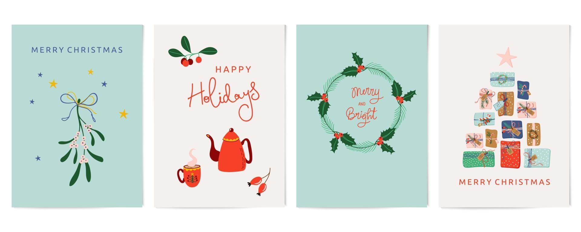 Winter holidays cards. Christmas and New Year congratulations. Bundle of vector hand drawn illustrations.