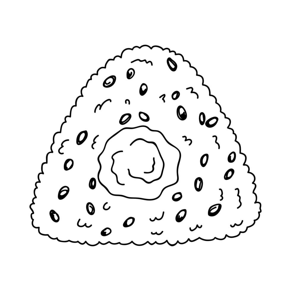 imágenes prediseñadas onigiri dibujadas a mano. comida rápida japonesa hecha de arroz. bola de arroz en alga nori vector